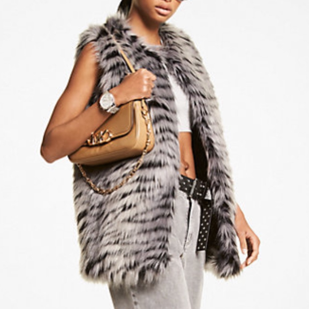 Michael Kors Tiger Print Faux Fur Vest size small grey/black/white